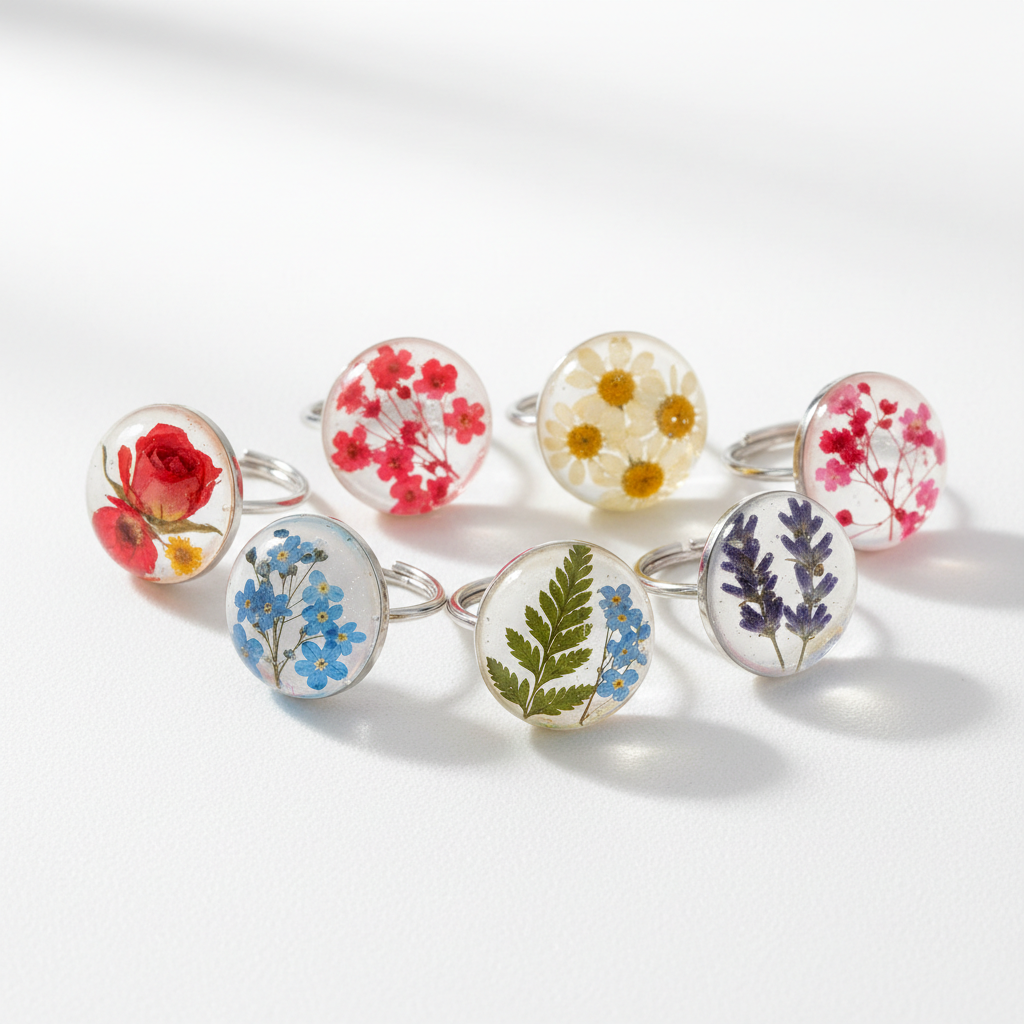 Resin Flower Ring Set 6pc