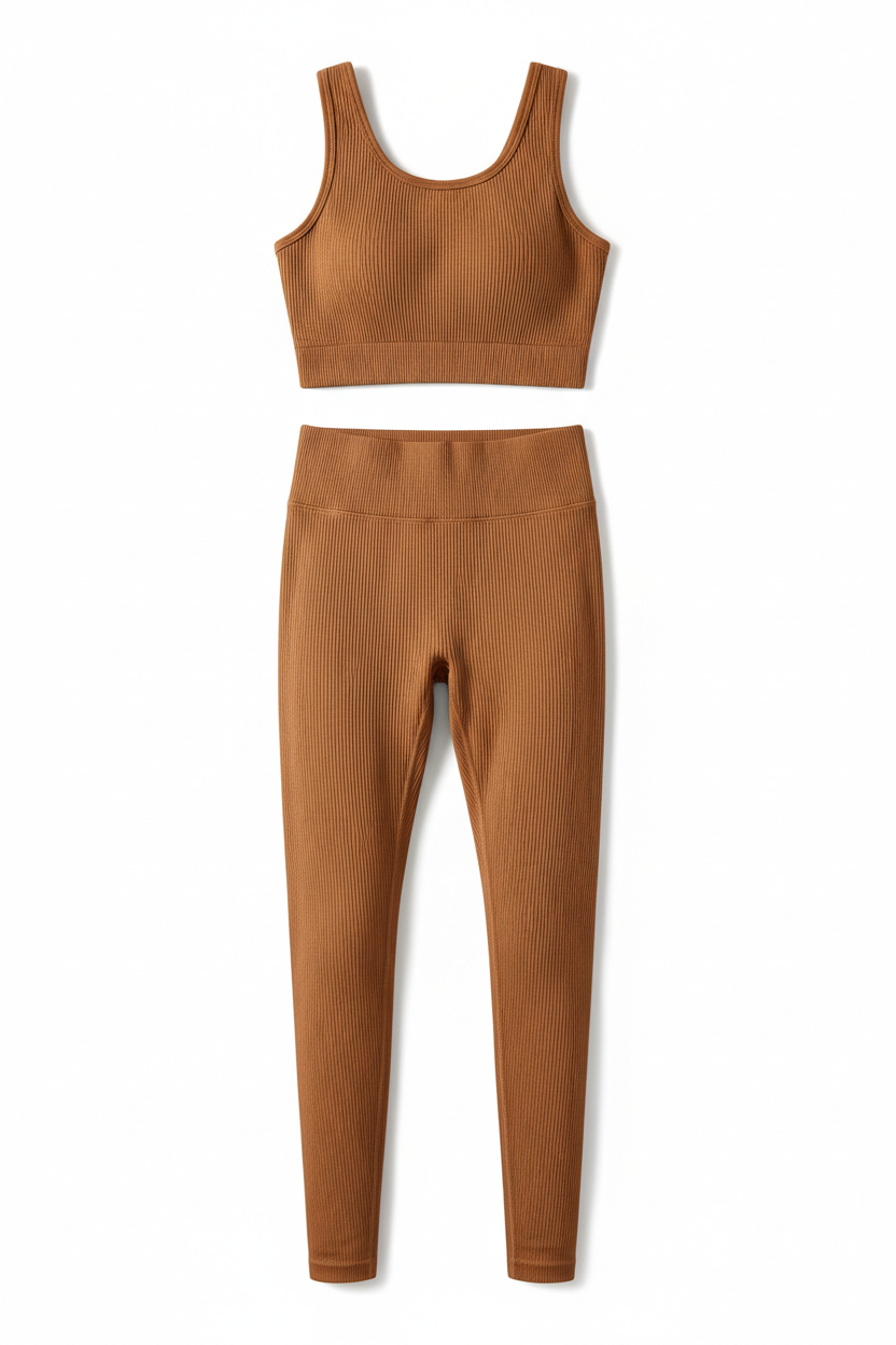 Women's Seamless Ribbed Workout Set Crop Top & Leggings