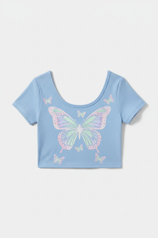 Women's Y2K Butterfly Print Crop Top