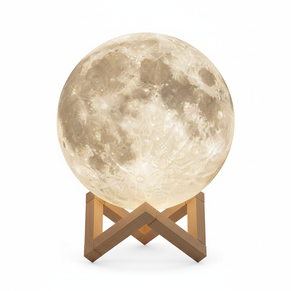 LED Moon Lamp Night Light Wooden Stand