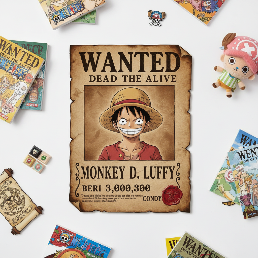 One Piece Wanted Poster Flat Lay