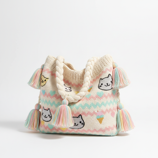 Kawaii Knitted Tote Bag