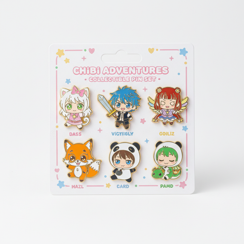 Anime Chibi Character Enamel Pin Set 6pc