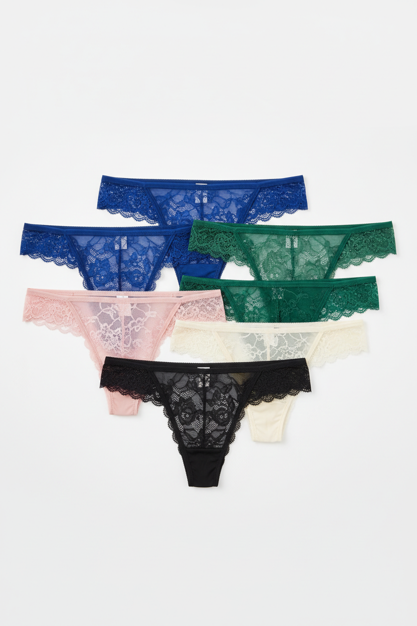 Women's Lace Trim Thong Underwear 5-Pack